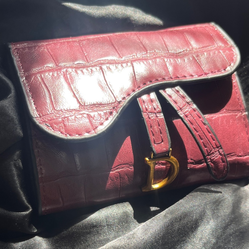 CD Inspired Burgundy Croc-Embossed Wallet